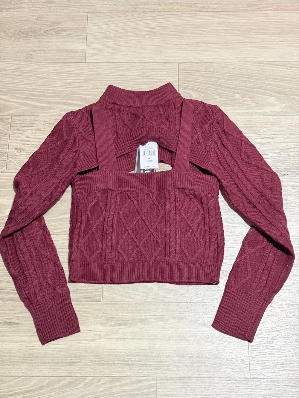 Say What? Burgundy Off-the-Shoulder Cable Knit Sweater
